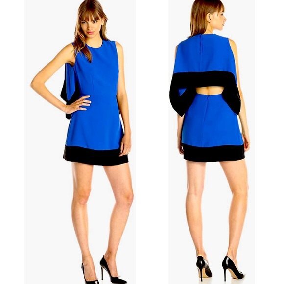 French Connection Dresses & Skirts - NEW French Connection Black Electric Blue Sleeveless ARO Crepe Cape Sheath Dress